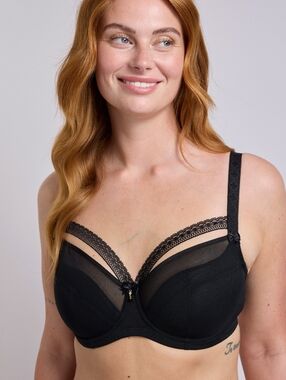 New! CHARADE Ibi Balconette Bra 34K Black Lace & Mesh Underwire CHANGE Lingerie